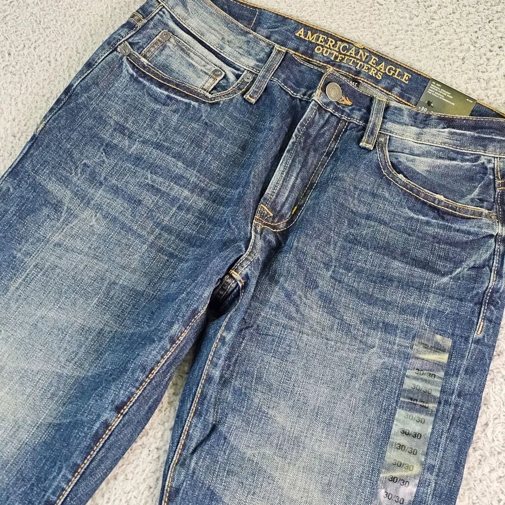 American Eagle Original Straight Jeans Mens 30x30 Blue Medium Vintage Wash Denim